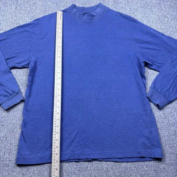 VTG Cross Creek Mock Neck Shirt Mens L USA Made Blue Long Sleeve 90s - Picture 3 of 6